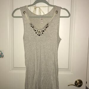 Beige tank top w detachable embellished medium